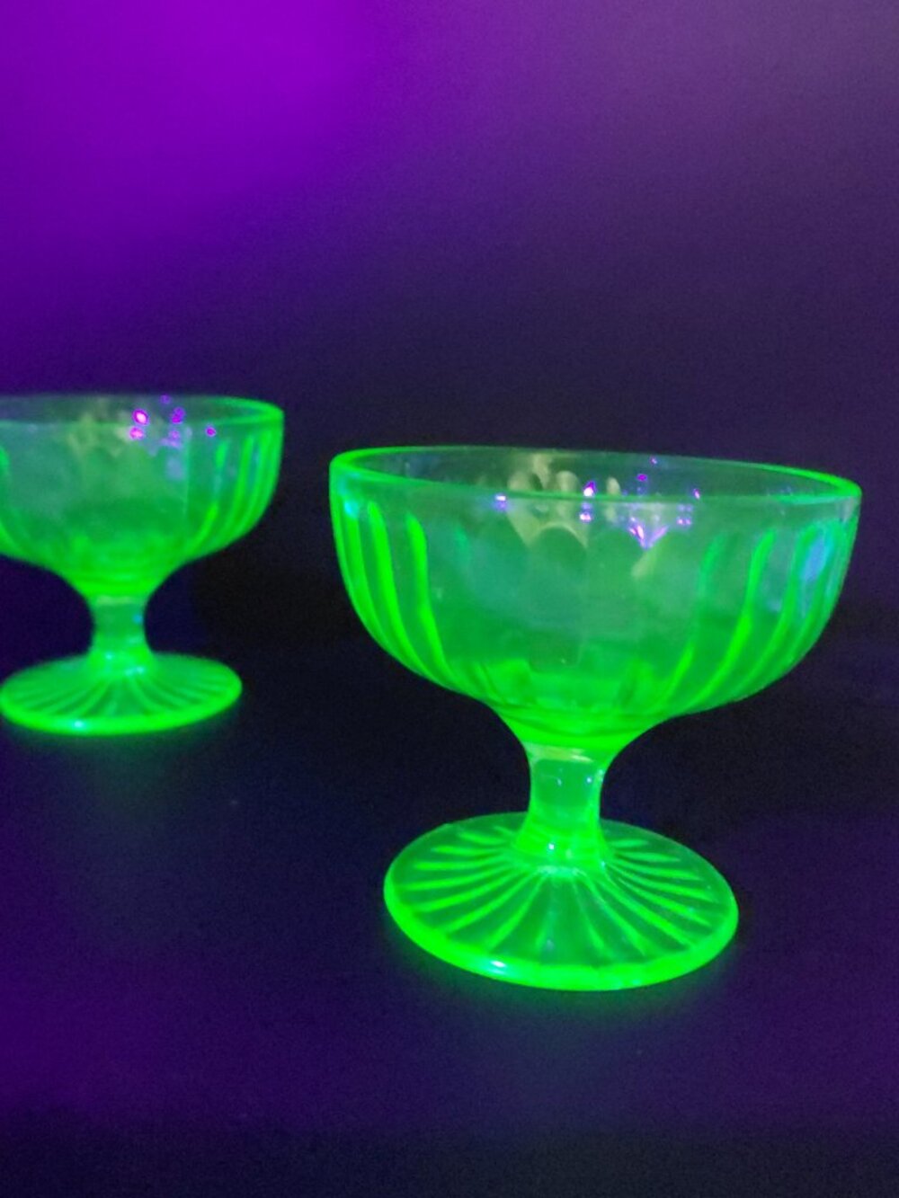 Vintage 1930s Anchor Hocking Uranium Sherbet Cups Green Depression Glass Set